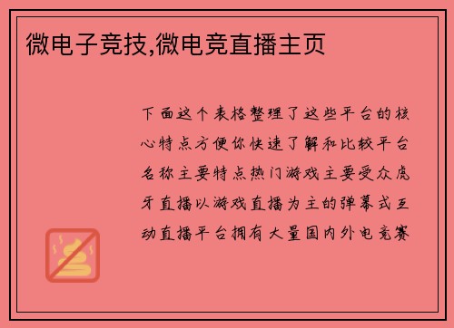 微电子竞技,微电竞直播主页