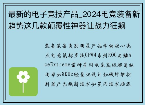 最新的电子竞技产品_2024电竞装备新趋势这几款颠覆性神器让战力狂飙