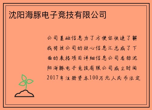 沈阳海豚电子竞技有限公司